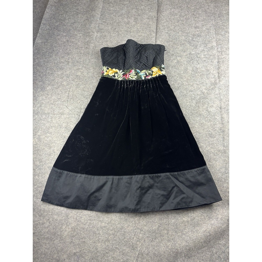 Anthropologie Floreat Velvet Fairy Goth Y2K Strapless Embroidered Floral Silk 0